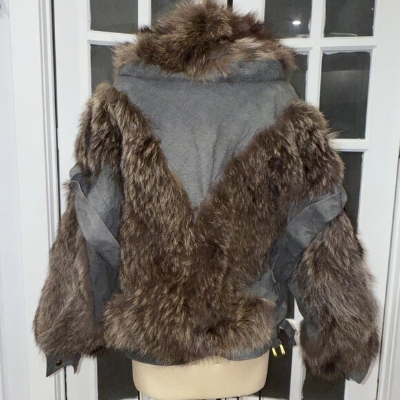 One Of A Kind Made In USA Vintage Fox Fur Jacket Silver Leather Wolverine M/L - Picture 5 of 12